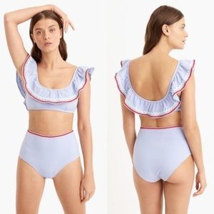 J Crew Blue Seersucker two piece bathing suit, high waisted and low rise
